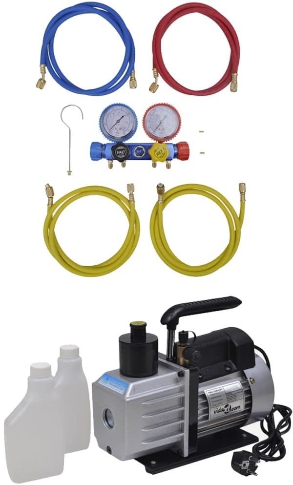 vidaXL Pompa próżniowa z blokiem mierników i 4 zaworów do klimatyzacji vidaXL
