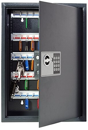 Unbekannt Pavo 8033911 skrzynka/szafka/sejf na klucze, z elektronicznym zabezpieczeniem (High security), 50 haków z bocznym otworem wrzutowym, kolor: ciemnoszary 8033911