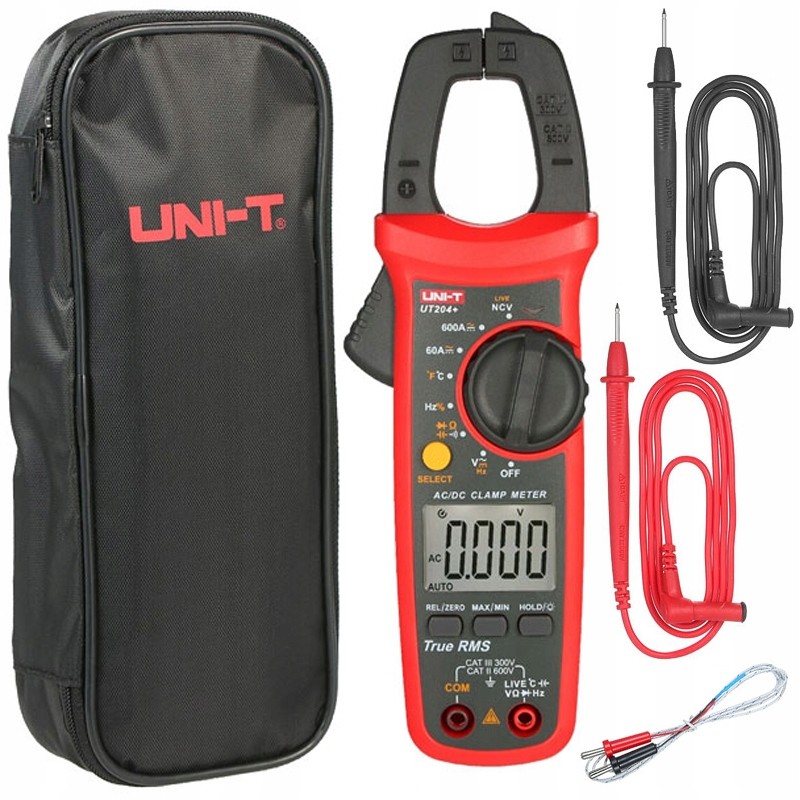 Uni-T Miernik cęgowy prądu Ac/dc UT204+ 600A Rms Live+