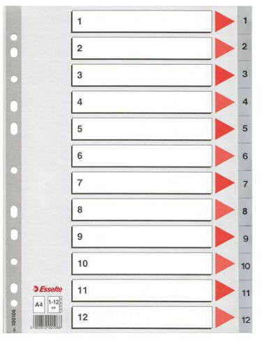 Esselte PRZEKŁADKI PP SZARE NUMERYCZNE A4 1-12