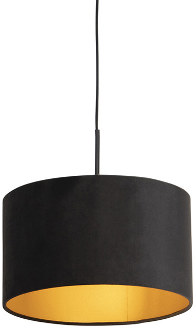 QAZQA Lampa wisząca klosz welurowy czarno-złoty 35cm - Combi