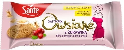 Sante Ciasteczka Owsiane z Żurawiną 2 sztuki 30g -