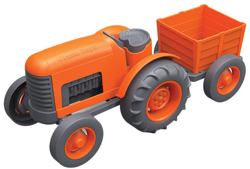 Bigjigs Toys Traktor z przyczepką pomarańczowy