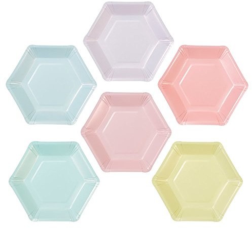 Talking Tables Płytki  Pastel-Plate Hex z łbem sześciokątnym, 12 PK, 6 wzorów, tektura, więcej kolorów, 3.5000000000000004 x 21 x 21 cm PASTEL-PLATE-HEX