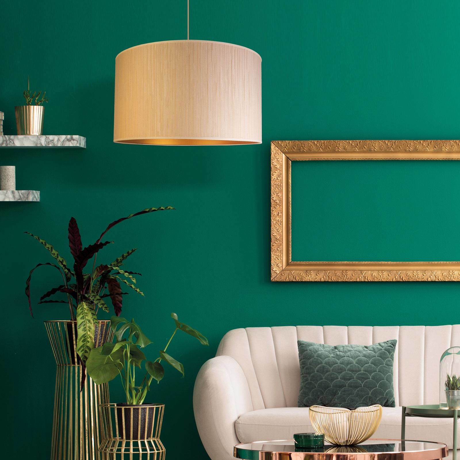 Euluna Lampa wisząca Essex, strukturalna tkanina, złota