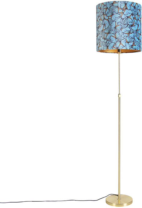 QAZQA Lampa podłogowa regulowana złota/mosiądz klosz welurowy motyle 40cm - Parte