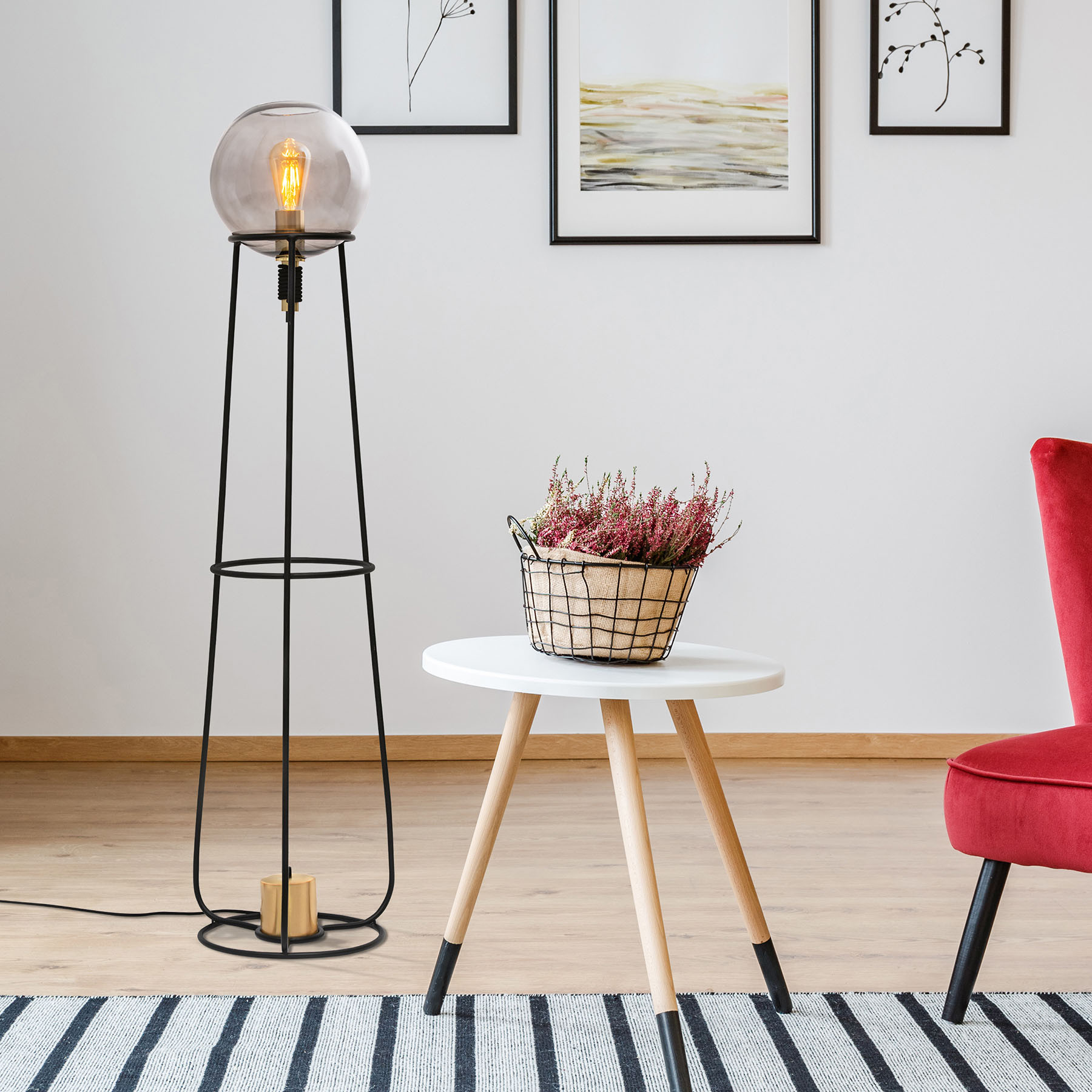 Näve Lampa podłogowa Stelo szklany klosz kulisty