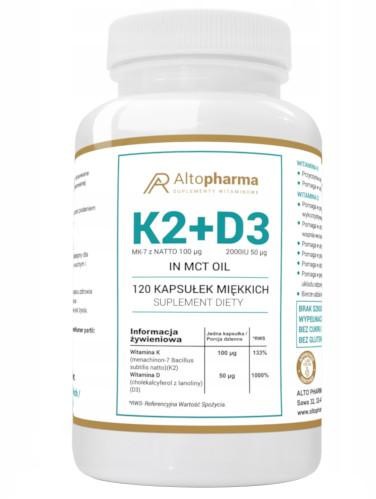 Altopharma Witamina K2 MK-7 z Natto 100 g + D3 2000 IU 50 g + Olej MCT 120 kapsułek miękkich 1146132