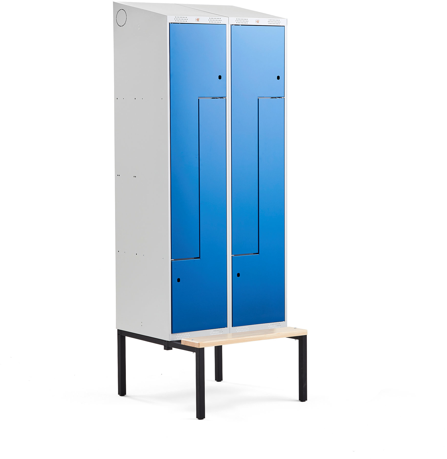 AJ Produkty Szafka ubraniowa typu Z, CLASSIC, z ławką, 2 moduły, 4 drzwi, 2290x800x550 mm, niebieski