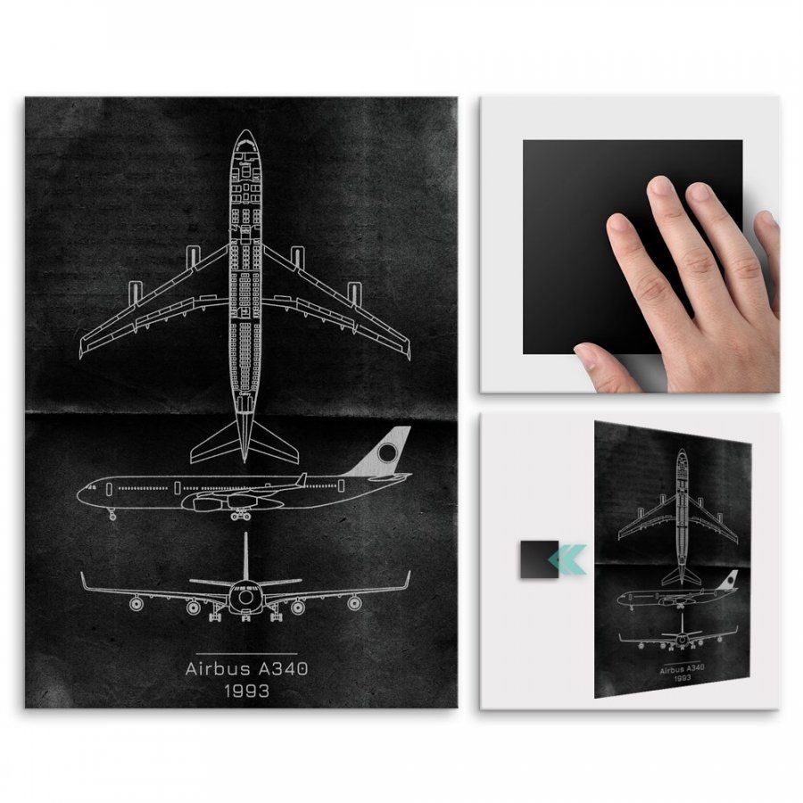 Pix4home Plakat metalowy Airbus A340 Projekt Graphite M POS-M-02764