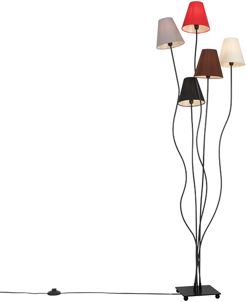 QAZQA Designerska lampa podłogowa czarna z kloszami z tkaniny 5-punktowa - Melis