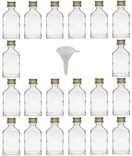 Viva Haushaltswaren mini butelki szklane z zakrętką, pojemność 20 ml, 20 sztuk, do samodzielnego wypełnienia, w zestawie z lejkiem o średnicy 5 cm #31056#