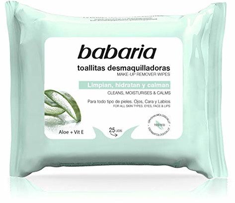 Babaria BABARIA Ściereczki do czyszczenia TOALLITAS DESMAQUILLANtes Aloe Vera 25UN, Negro, Standard
