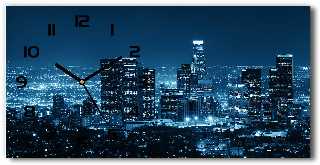 Zegar ścienny szklany Los Angeles nocą