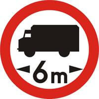 Znak drogowy zakazu B-17 Zakaz wjazdu pojazdów o długości ponad ... m.