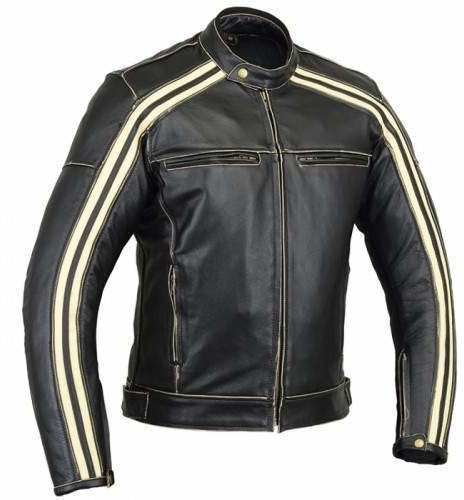 Bikers Gear Australia Gear Australia klasyczny styl retro 'The Bonnie' skóra bydlęca kurtka motocyklowa z CE1621-1 zdejmowane zbroje - pasek kość słoniowa rozmiar duży LJ2016BG-L