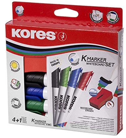 Kores Whiteboard Marker Set, 4, 3 MM końcówka okrągła, czarny/niebieski/czerwony/zielony 20863