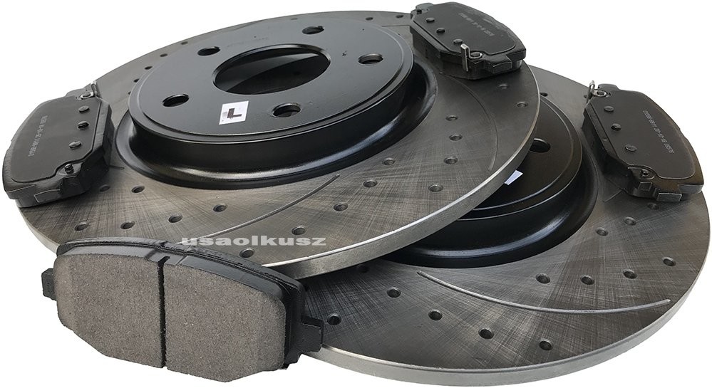Tylne klocki + WIERCONE nacinane tarcze hamulcowe 328mm BLACK Volkswagen Routan 2012 2529S+PMD1596