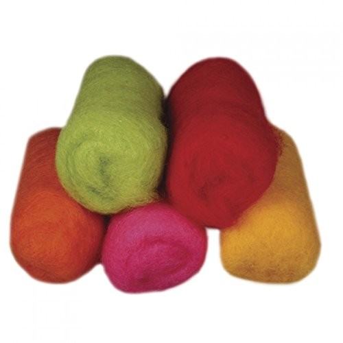 Rayher Hobby Rayher 5364500 czystej żywej wełny, z włókniny, 5 kolorów 20 G, letni miks mocne odcienie 5364500