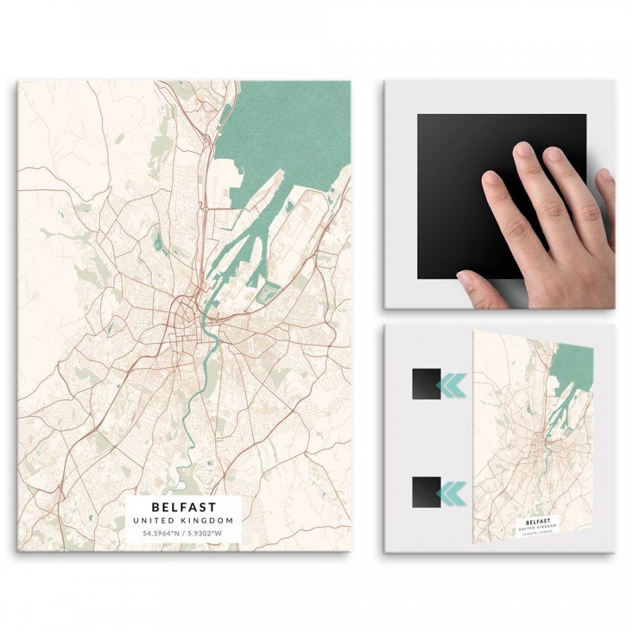 Pix4home Plakat metalowy Mapa Vintage Belfast M POS-M-04148