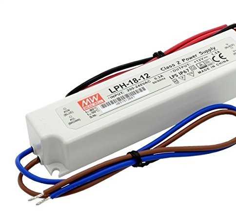 Mean Well kingled zasilacz sieciowy wodoszczelna 18 W 12 V, typ Mean Well LPH-18 12, IP67, transformator AC 220 V do DC 12 V, kompatybilny z Strip-LED, nr 1574 1574