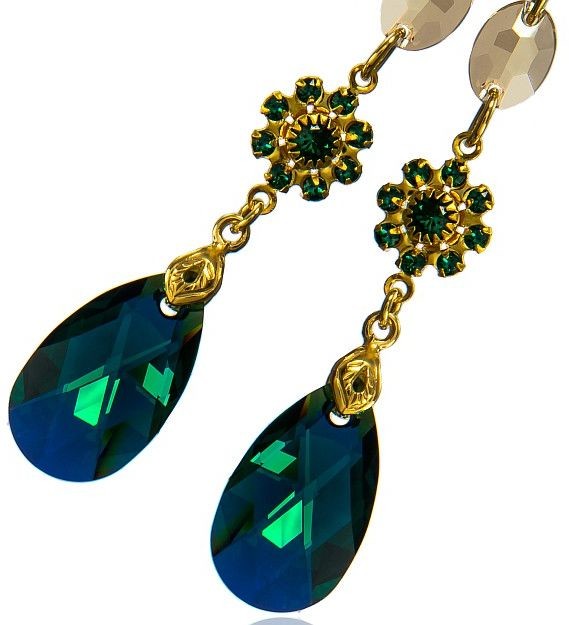 Swarovski cudne kolczyki EMERALD BELLA GOLD