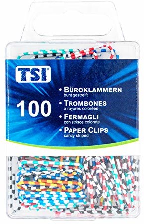 TSI TSI Spinacze biurowe, 28 mm, opakowanie 100 sztuk, kolorowe paski 4022792480194