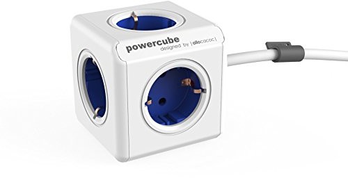 allocacoc PowerCube Extended niebieski UE, 5 x gniazdko i rozdzielacz, 230 V Schuko, biało-niebieski 8718444086932