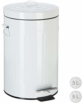 Relaxdays kosz na śmieci z pedałem w stylu vintage, kosz na odpady do kuchni lub łazienki, metalowy kosz na śmieci z funkcją pedałowania, kosz na śmieci, biały, 12 l