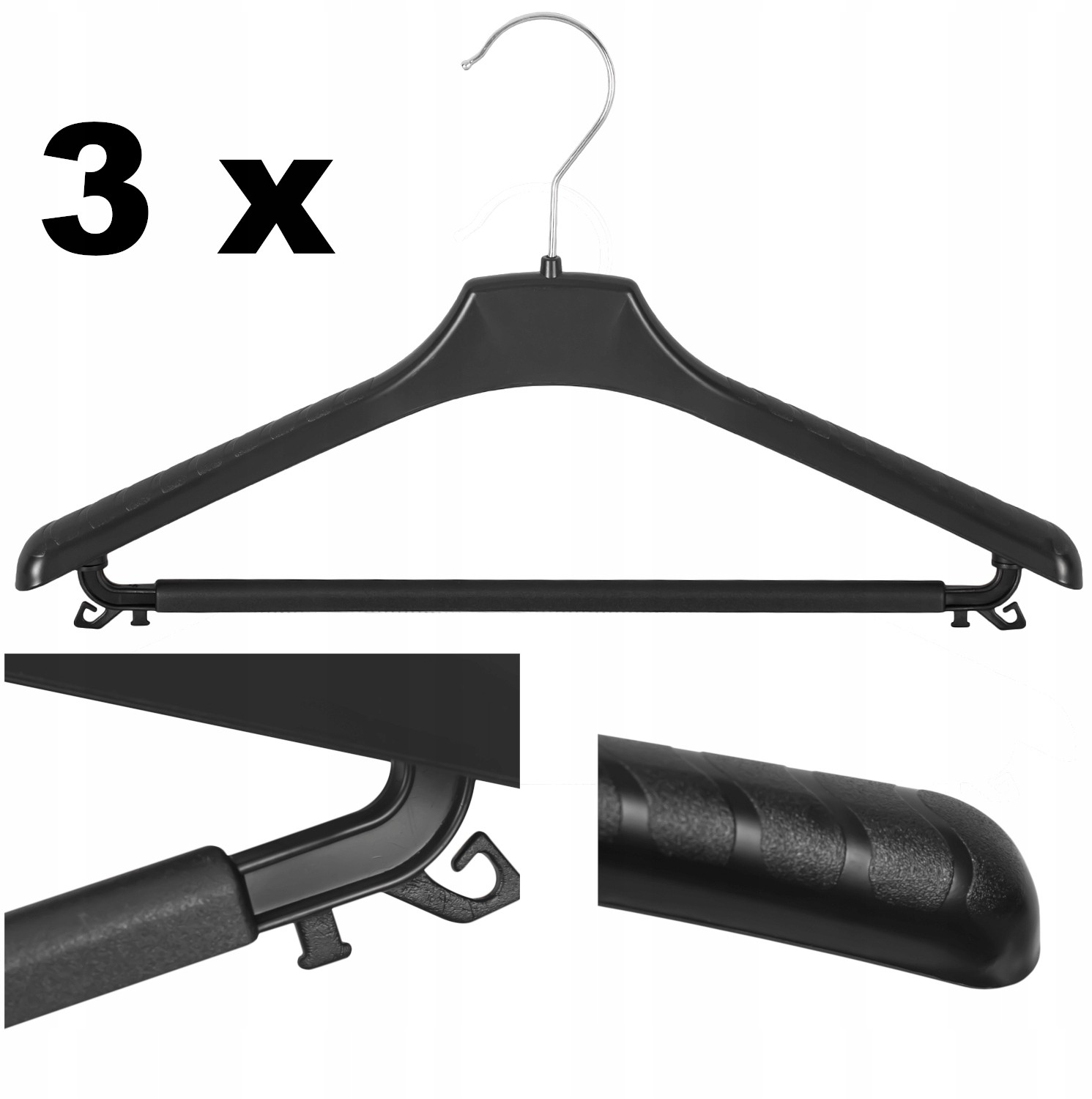 3 x wieszak na ubrania czarny uniwersalny 38 cm