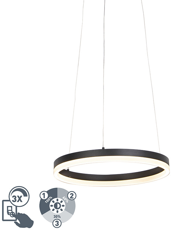 QAZQA Designerska lampa wisząca w kształcie pierścienia czarna 40 cm z diodą LED i ściemniaczem - Anello