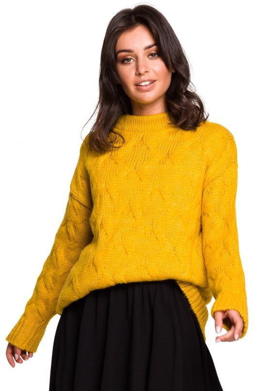 SukienkiShop Sweter damski wełniany luźny fason ciepły puszysty żółty - SukienkiShop
