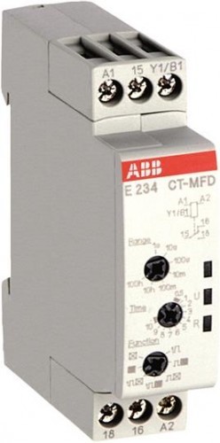 ABB Przekaźnik czasowy CT-MFD.12;Styki: 1 N/O - normalnie otwarty (SPDT) 230V AC 6A; Napięcie sterowania: 24-240V AC, 24-48V DC; Nastawa: 0,05s-100h CT-MFD.12