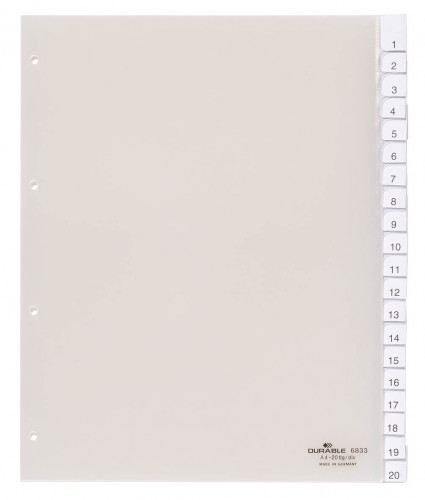 DURABLE Przekładki A4 numeryczne poszerzane 1-20 / 20 części - transparentne / 1 kpl. 683319