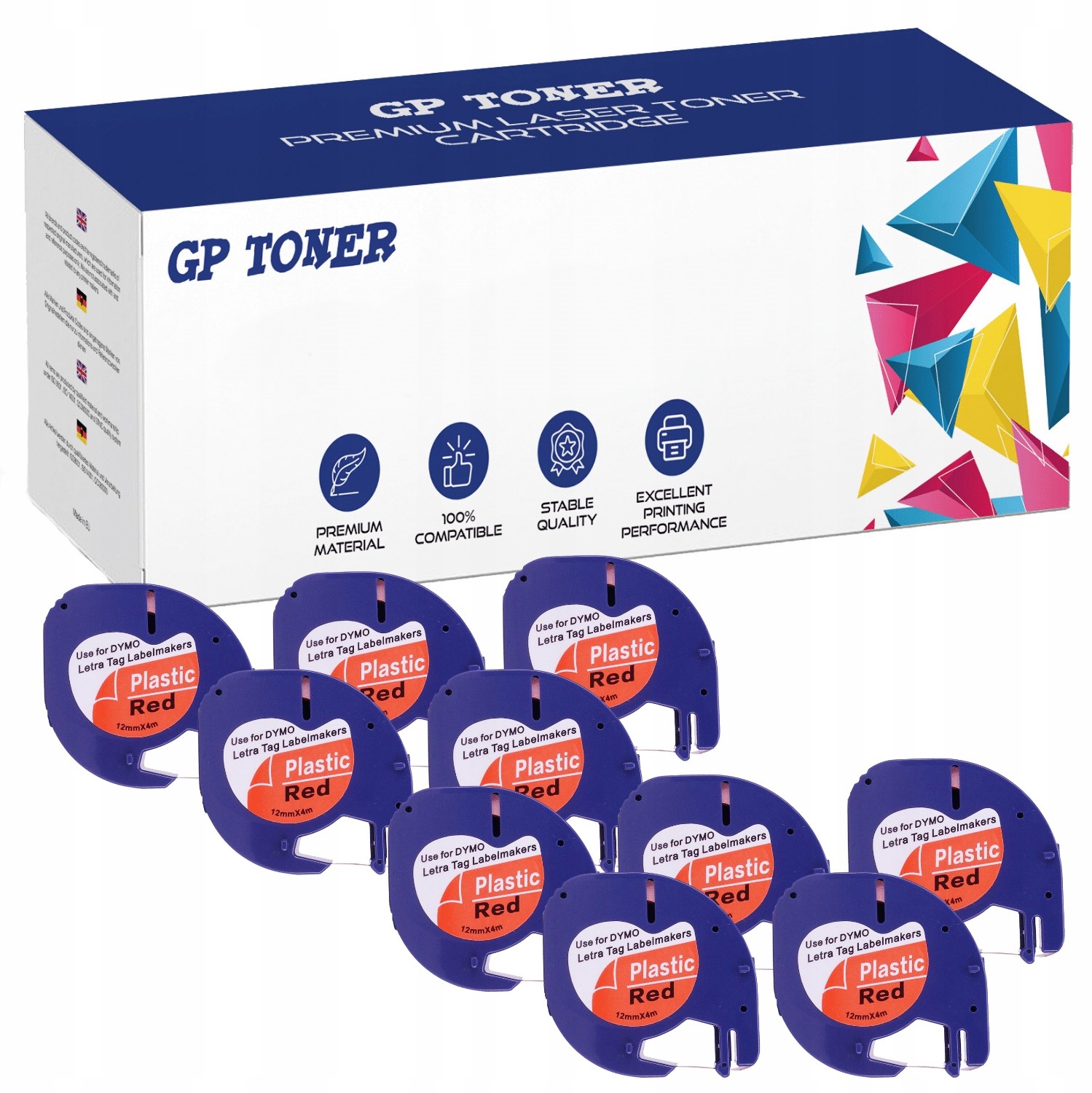 Dymo 10x Taśma do LetraTag 12mmx4m Czerwona 59424