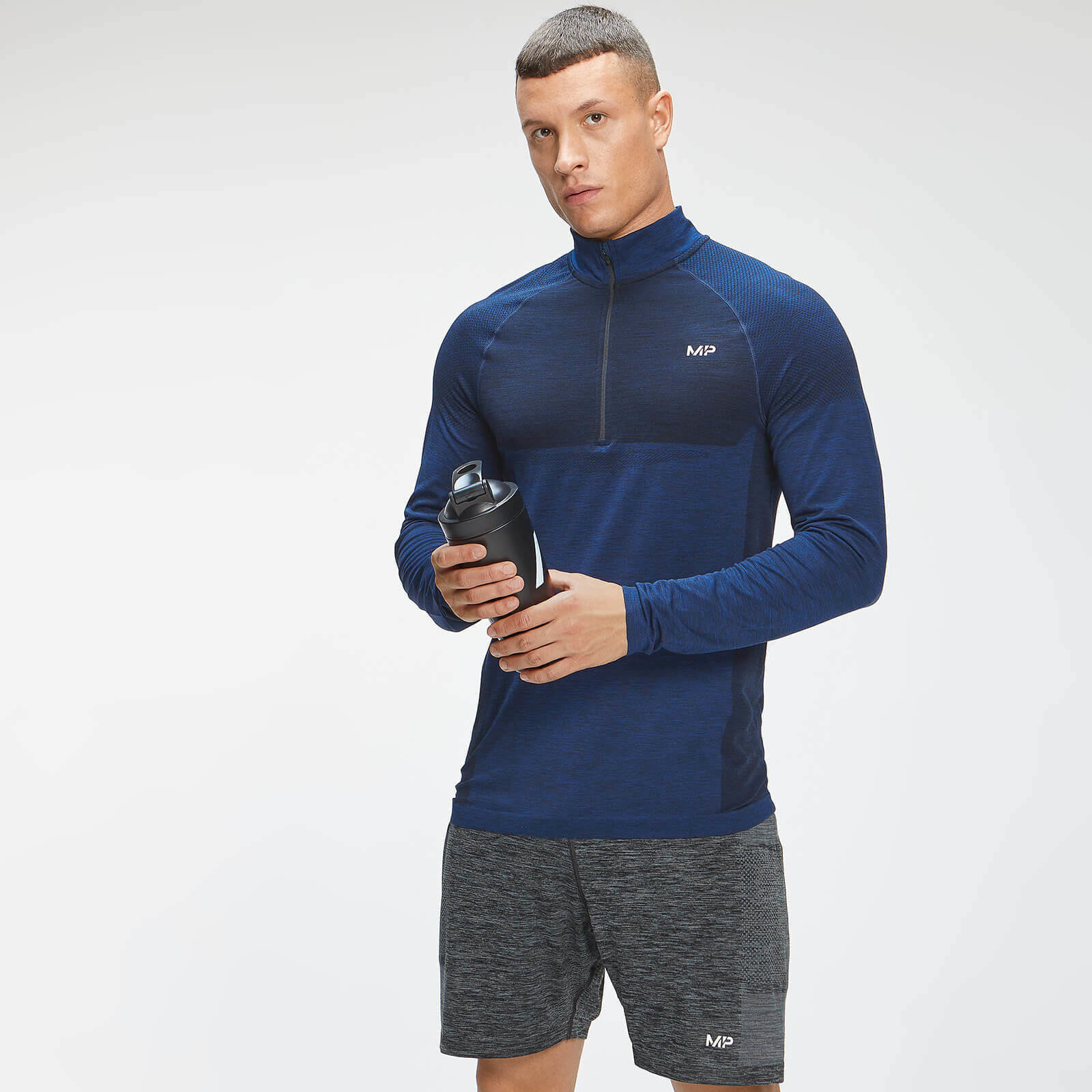 MP MP Men's Essential Seamless 1/4 Zip Top - Intense Blue Marl  - XS