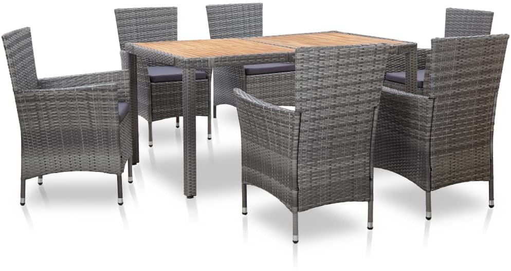 vidaXL 7-cz. zestaw mebli ogrodowych z poduszkami, rattan PE, szary