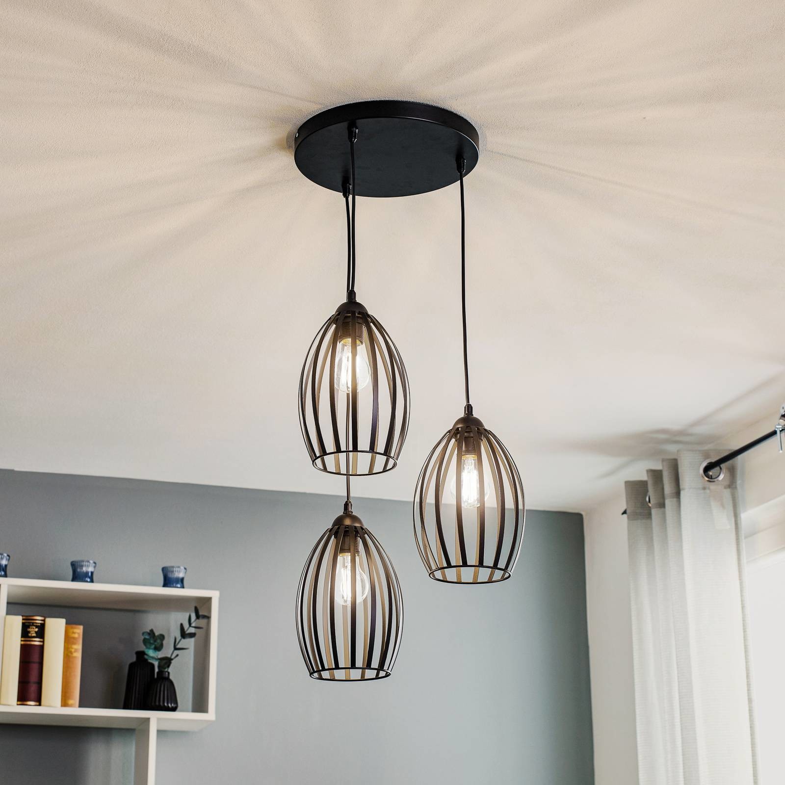 Euluna Lampa wisząca Dali czarna, 3-punktowa okrągła