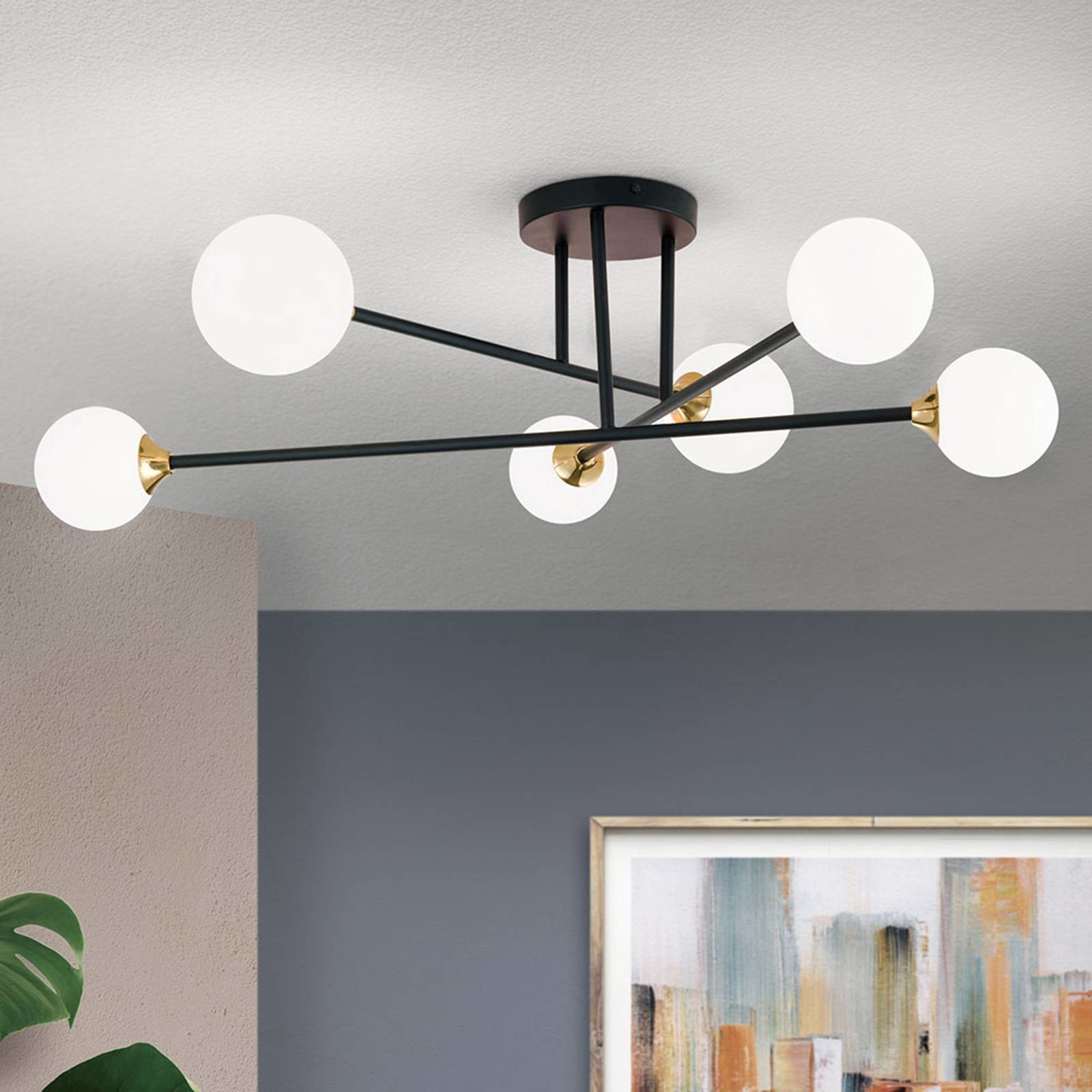 Orion Lampa sufitowa Snowwhite z drążkiem 6-pkt., czarna