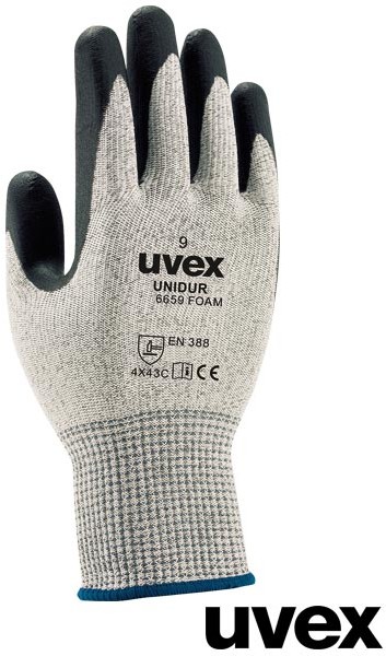 Uvex RUVEX- UNI6659F - Rękawice ochronne, wyściółka HPPE oraz włóknem szklanym wysoka ochrona przed przecięciem - 7,8,9,10.