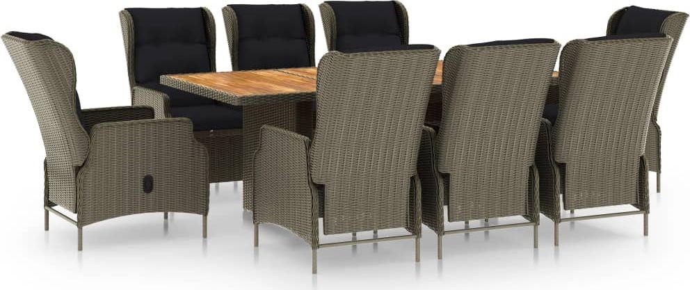 vidaXL 9-cz zestaw mebli ogrodowych z poduszkami polirattan brązowy 3060162