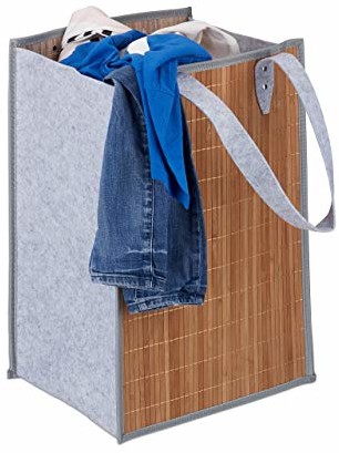 Relaxdays przenośna torba na pranie, duże uchwyty, z bambusa i filcu, składany kosz na pranie, różne rozmiary, kolor naturalny szary (10024311_59)