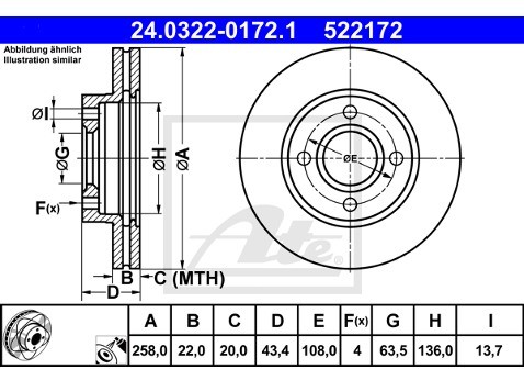 ATE TARCZA HAM POWER DISC 24.0322-0172.1 FORD FUSION 1.4 LPG 10-12/ MAZDA 2 1.5 03-  24.0322-0172.1