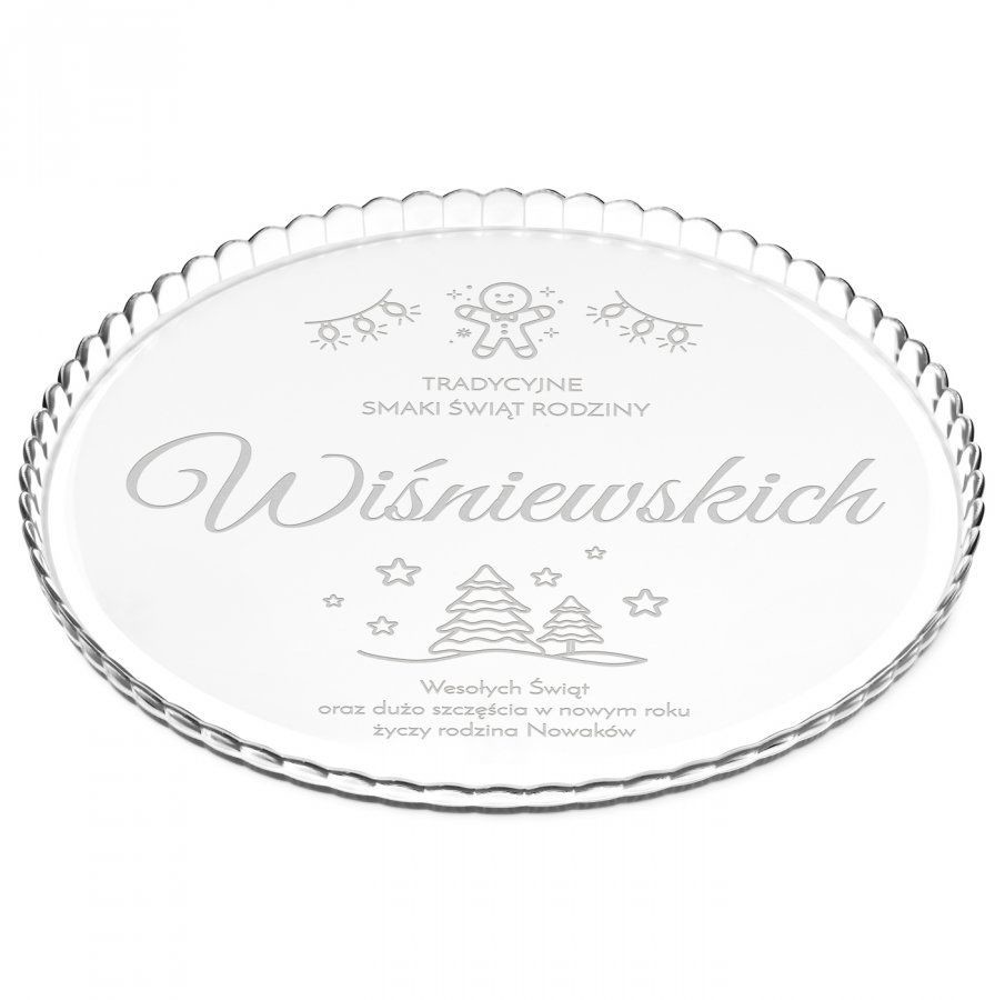 Murrano Patera szklana na ciasto bez nóżki grawer dla pary na święta PATR2-016