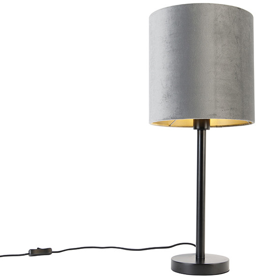 QAZQA Nowoczesna lampa stołowa czarna z kloszem szarym 25 cm - Simplo