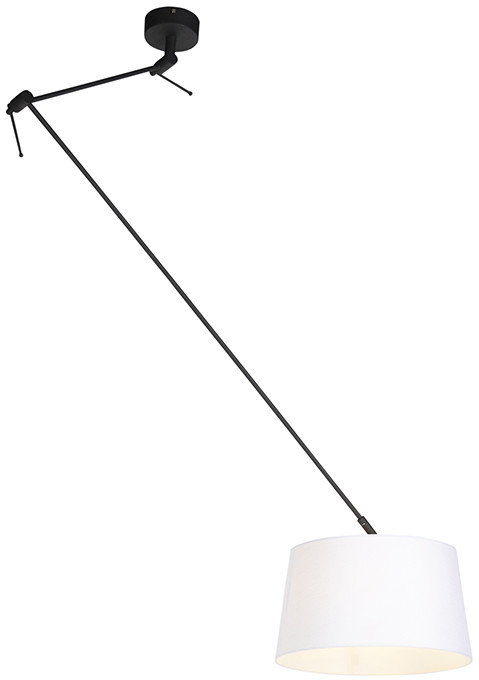 QAZQA Lampa wisząca regulowana czarna klosz lniany biały 35cm - Blitz I