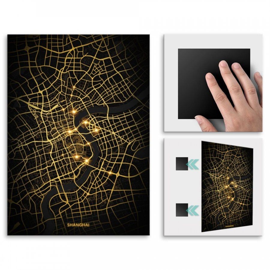 Pix4home Plakat metalowy Mapa City Lights Szanghaj M POS-M-03526
