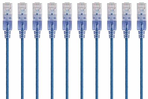 Monoprice Cat6A kabel krosowy Ethernet  152 cm  niebieski (10 sztuk) kabel sieciowy, snagless RJ45 UTP Pure Bare Copper Wire 10G 30AWG  seria SlimRun