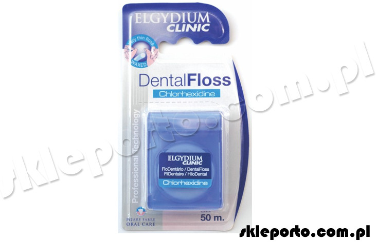Elgydium Elgydium nić dentystyczna + chlorheksydyna Clinic DentalFloss - 50 m Nitka z chlorhexidine