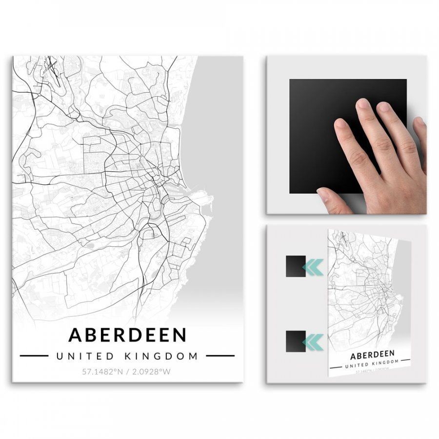 Pix4home Plakat metalowy Mapa B&W Aberdeen M POS-M-04380